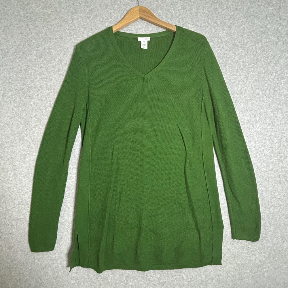 J. Jill V-Neck Sweater Women S Tall Green Silk Wool Blend Tunic Preppy Minimal